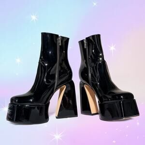 Black Patent Platform Ankle Boots Size 9